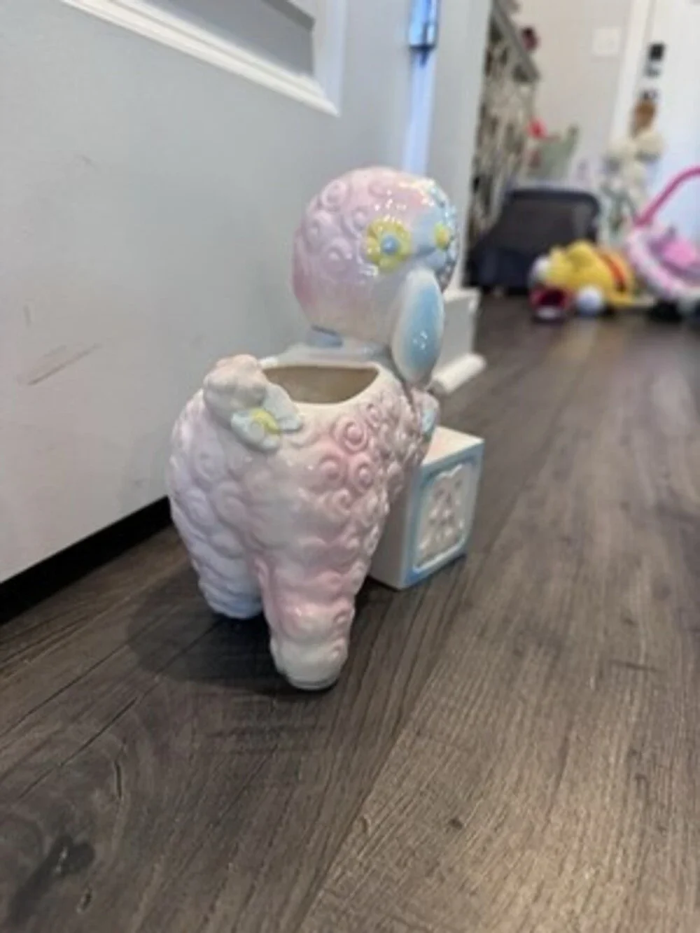 Vintage Inarco Glazed Ceramic Lamb Planter w/music box